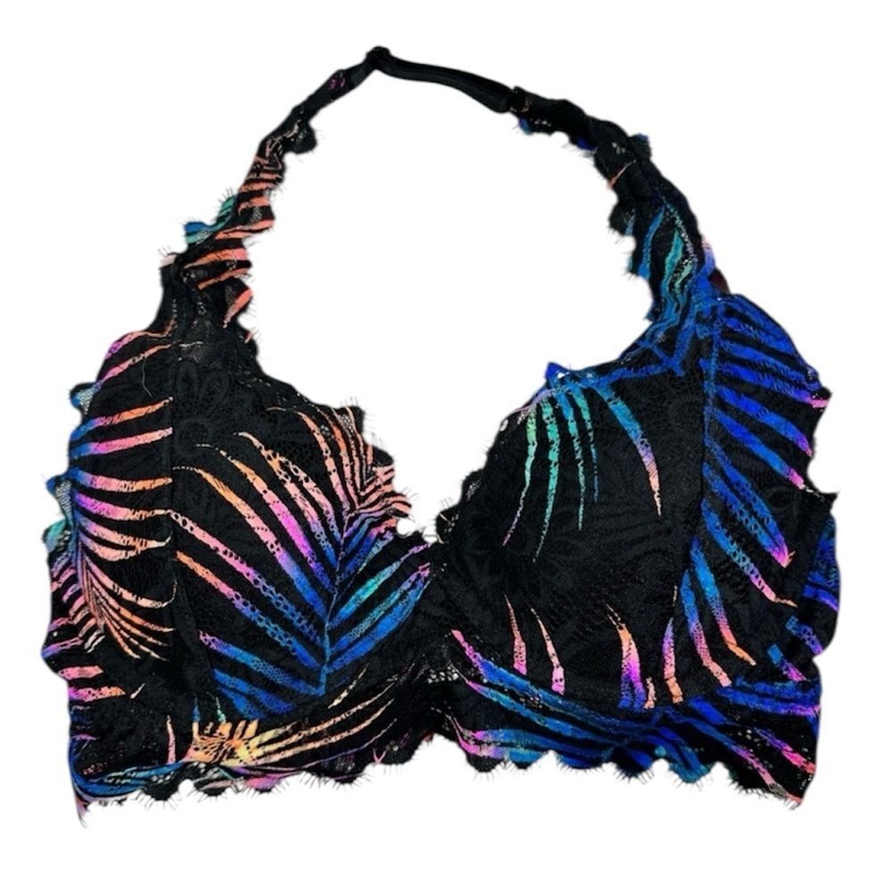 NWT‎ Victoria's Secret PINK Lace Bralette Tropical Leaf Print Halter Style